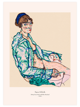 Egon Schiele Sitting Semi-Nude with Blue Hairband - Art Print